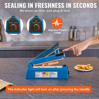 PFS-200A - 8" VEVOR Manual Impulse Sealer with 8 Heat Settings