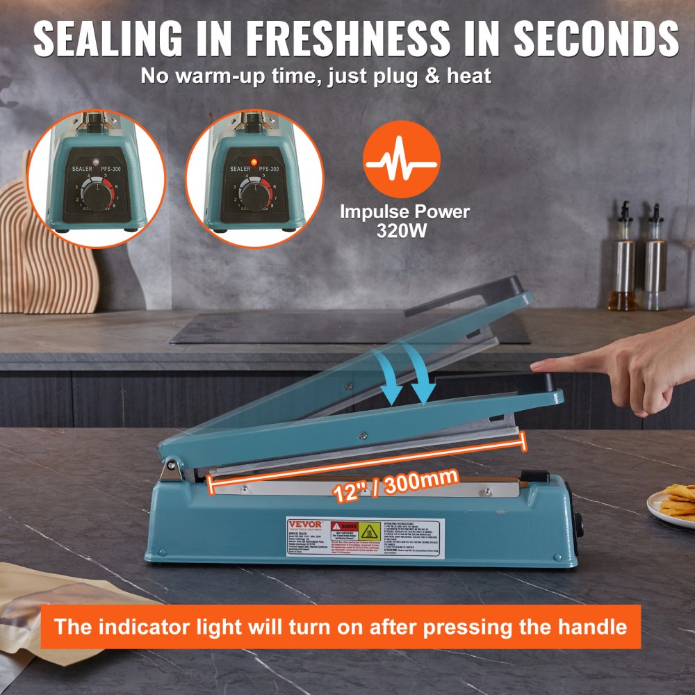 PFS-300I - 12" VEVOR Impulse Sealer with Adjustable Heating for Versatile Sealing