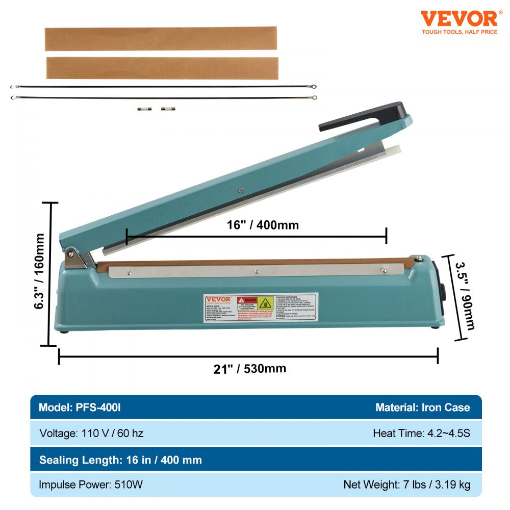 PFS-400I - 16" Portable Impulse Sealer with Adjustable Heat Levels