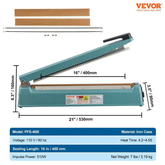 PFS-400I - 16" Portable Impulse Sealer with Adjustable Heat Levels