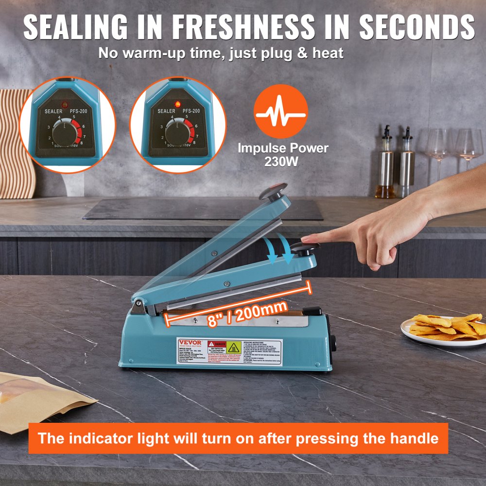 PFS-200I - Durable 8" VEVOR Impulse Sealer with Adjustable Heat Settings