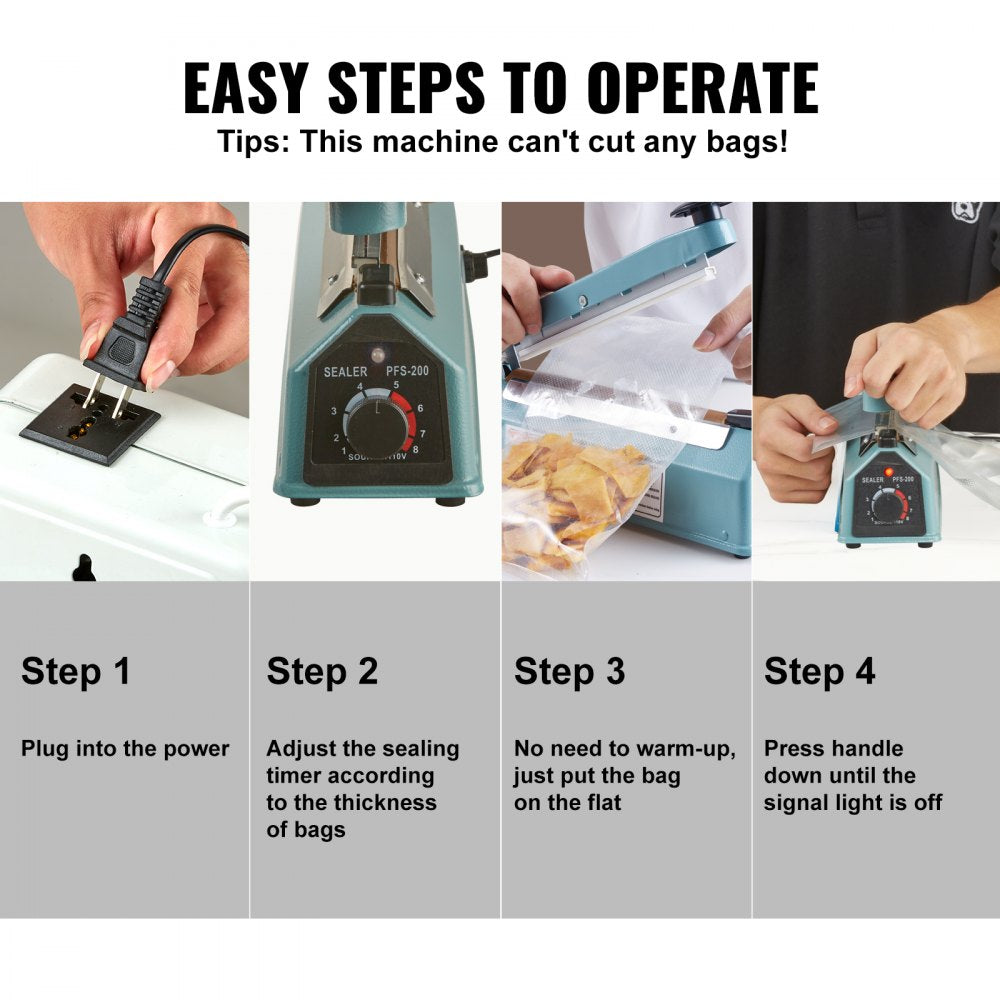 PFS-200I - Durable 8" VEVOR Impulse Sealer with Adjustable Heat Settings