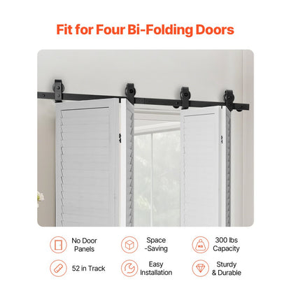 52IN-2D-4K - 52" Bi-Folding Carbon Steel Barn Door Hardware Kit