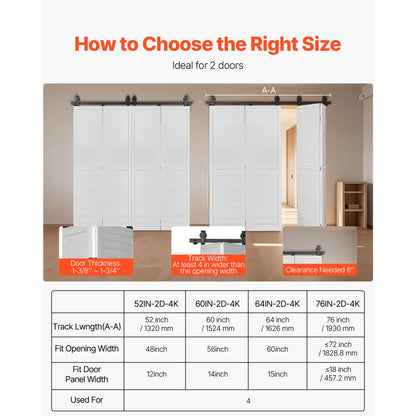 52IN-2D-4K - 52" Bi-Folding Carbon Steel Barn Door Hardware Kit