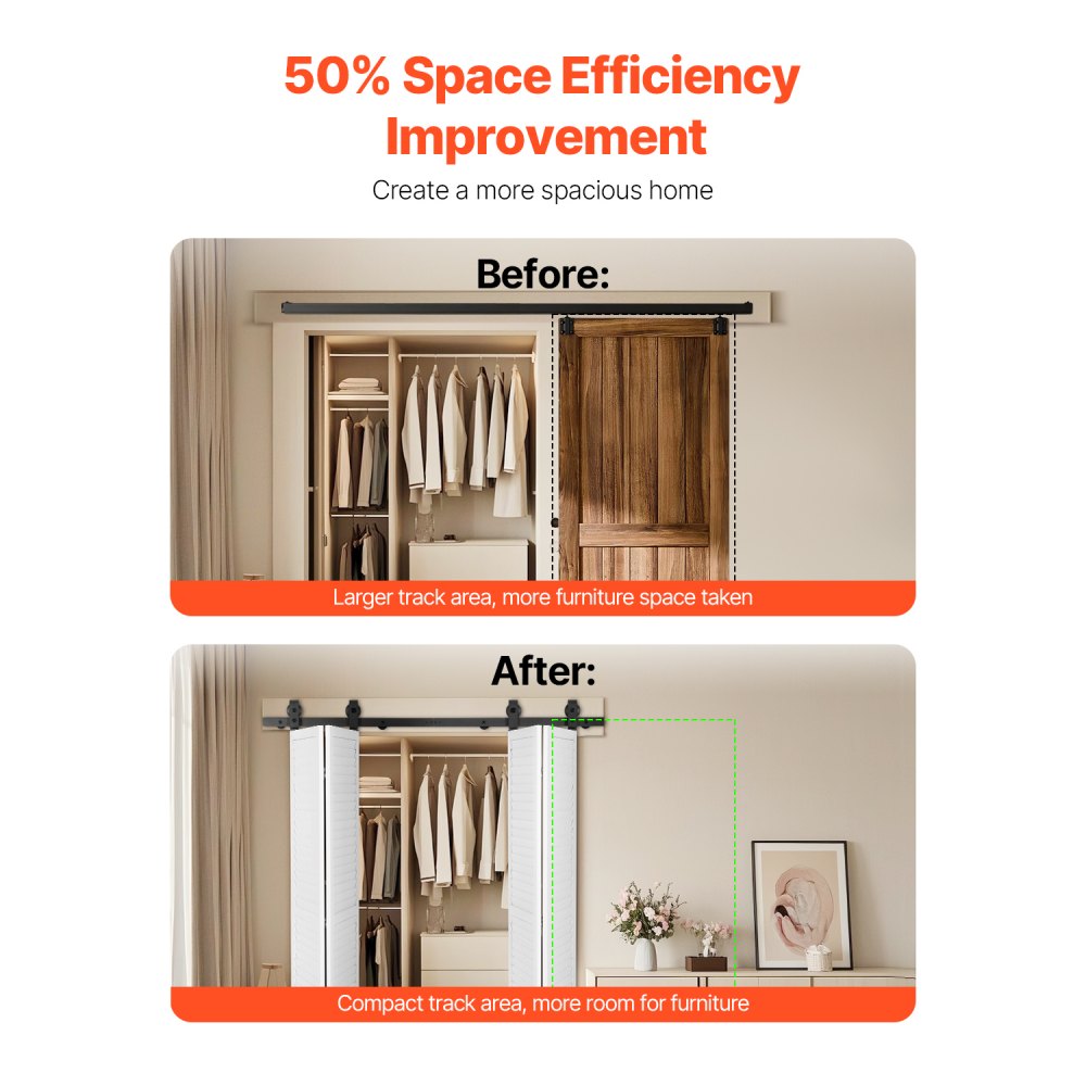 60IN-2D-4K - 60" Bifolding Barn Door Hardware for Four 14" Doors