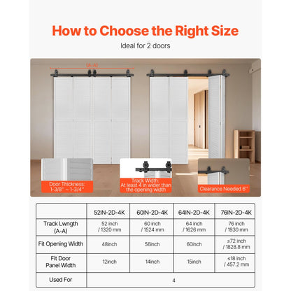 60IN-2D-4K - 60" Bifolding Barn Door Hardware for Four 14" Doors