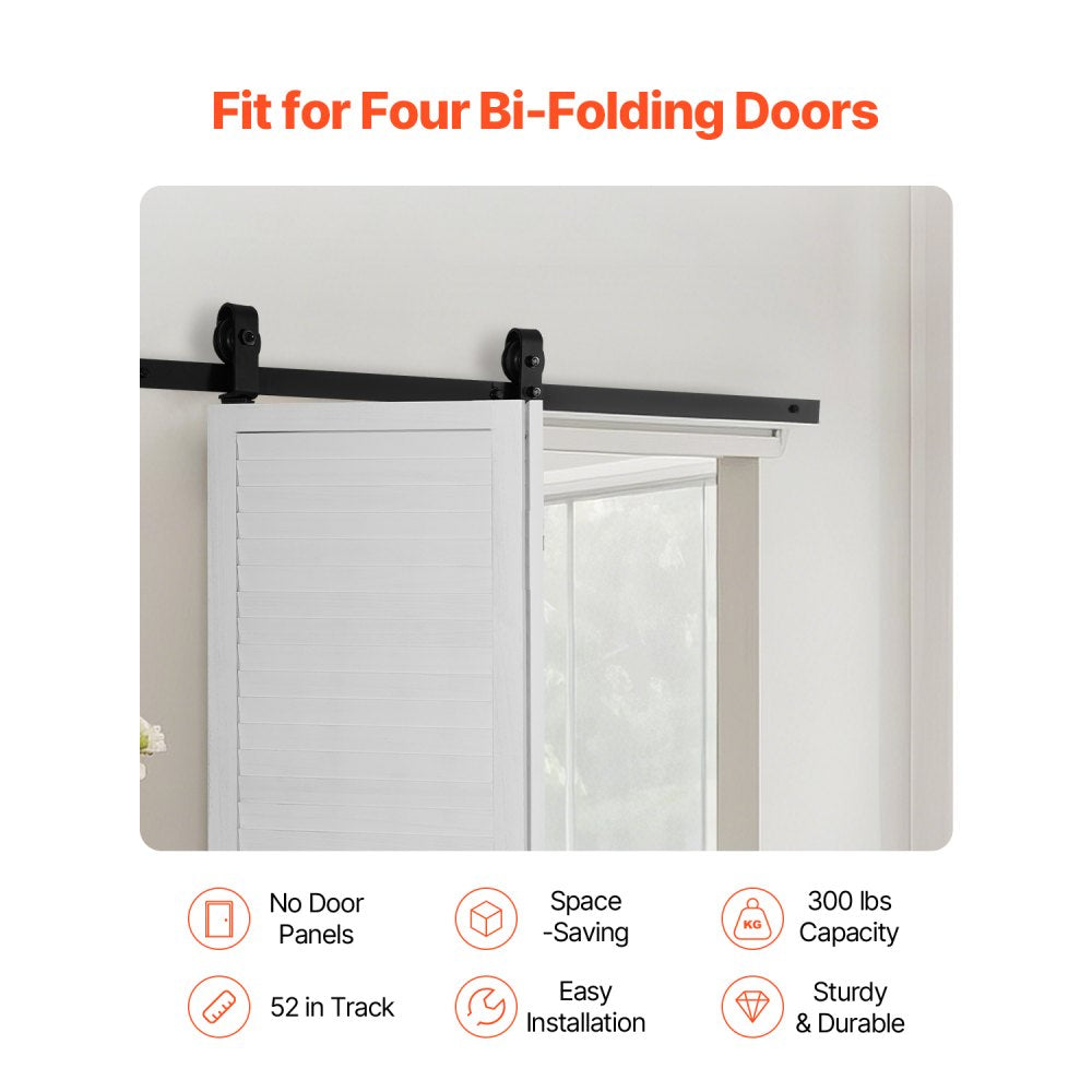 52IN-2D-3K - Heavy-Duty Bi-Fold Barn Door Hardware Track Kit for 24" Doors