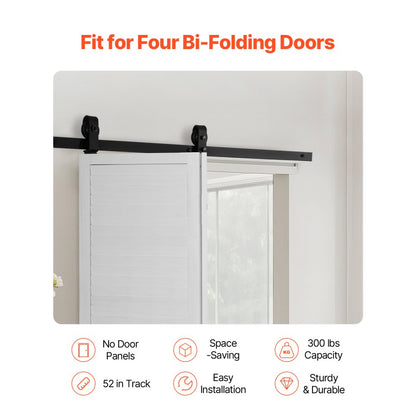 52IN-2D-3K - Heavy-Duty Bi-Fold Barn Door Hardware Track Kit for 24" Doors