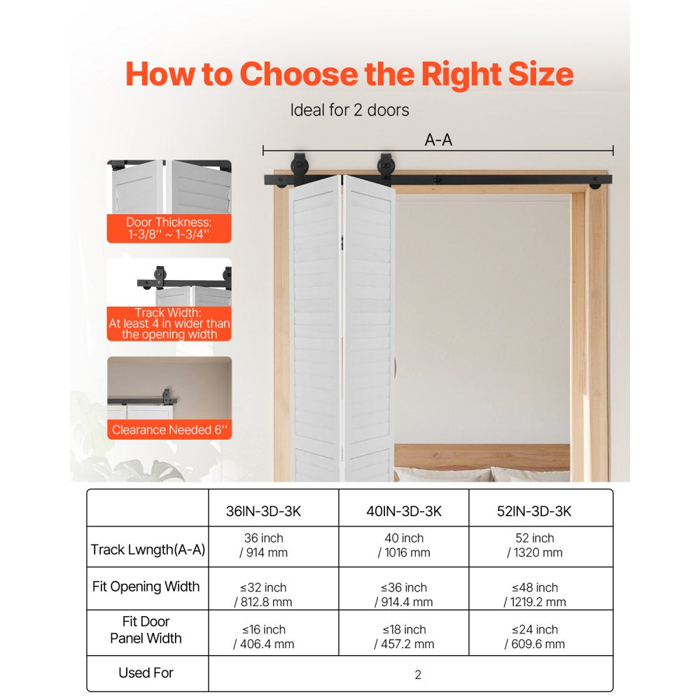 52IN-2D-3K - Heavy-Duty Bi-Fold Barn Door Hardware Track Kit for 24" Doors