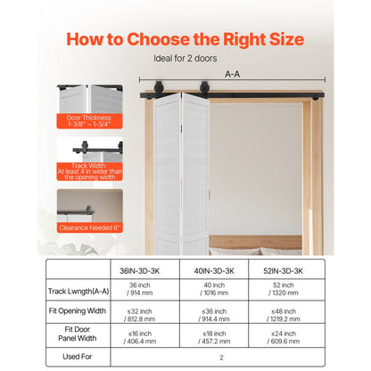 52IN-2D-3K - Heavy-Duty Bi-Fold Barn Door Hardware Track Kit for 24" Doors