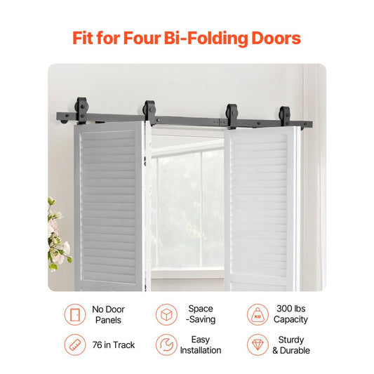 76IN-2D-4K - Heavy-Duty 76" Bi-Folding Barn Door Hardware Kit