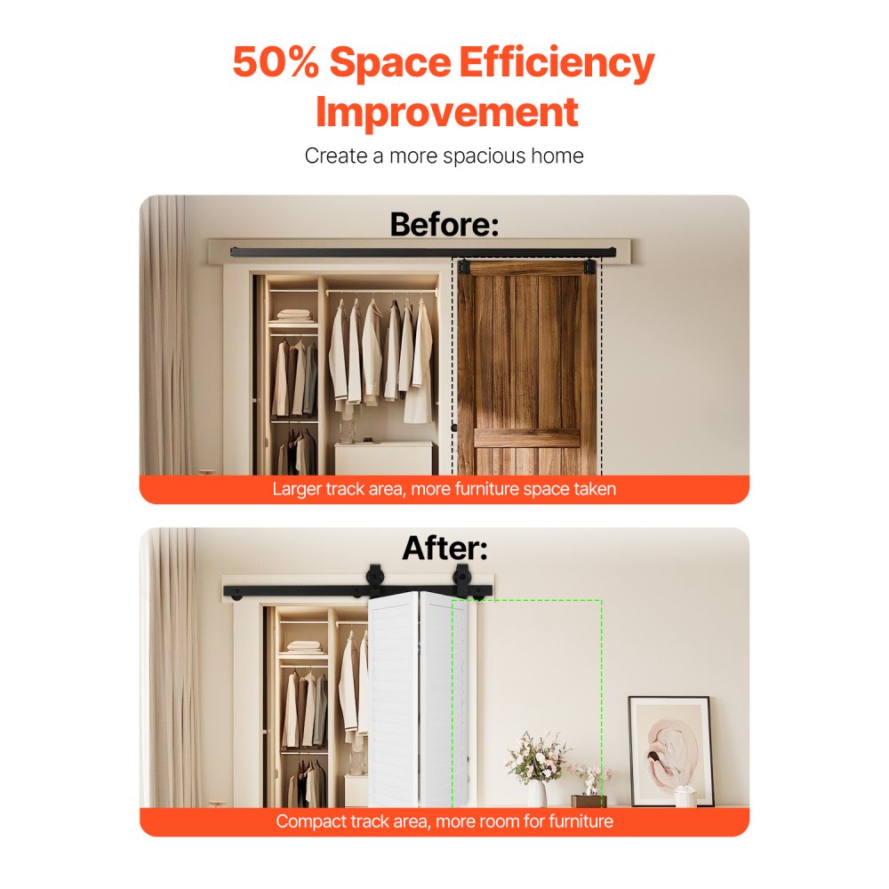 40IN-3D-3K - 40" Black Folding Barn Door Hardware Kit, 330 lbs Capacity