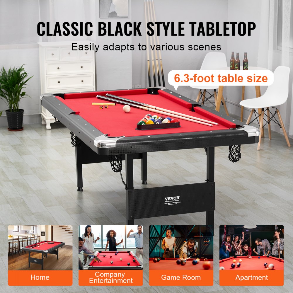 VP69 - Compact 6.3 ft VEVOR Billiards Table for Family Fun