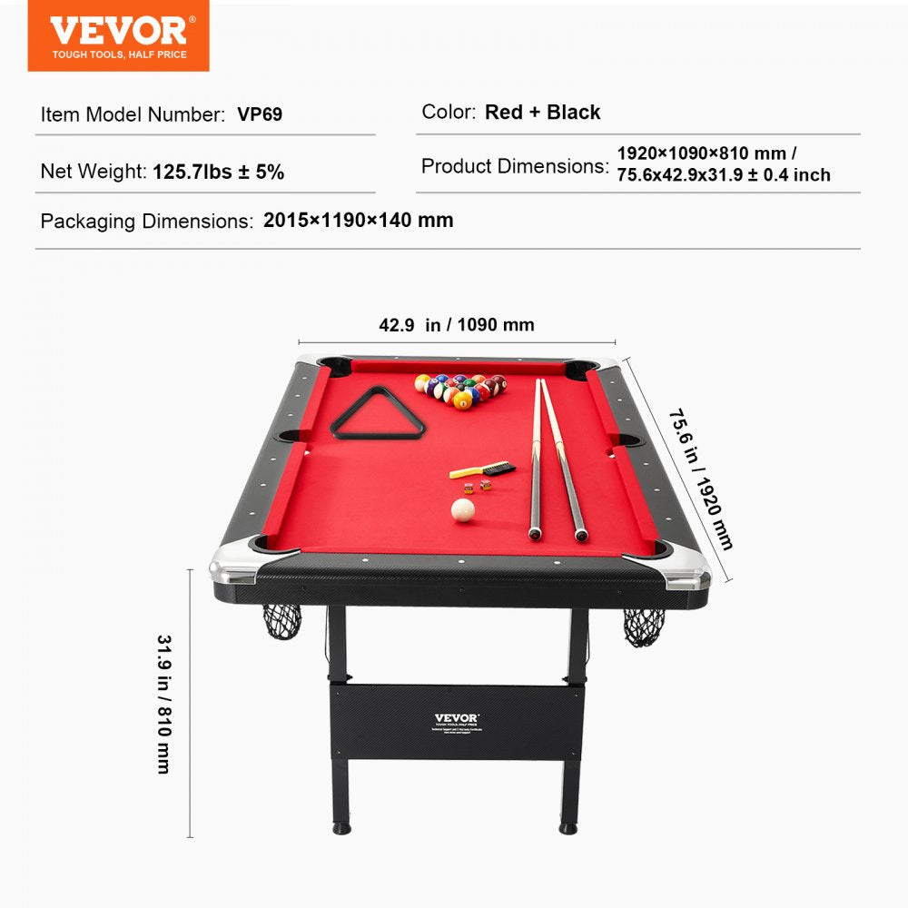 VP69 - Compact 6.3 ft VEVOR Billiards Table for Family Fun