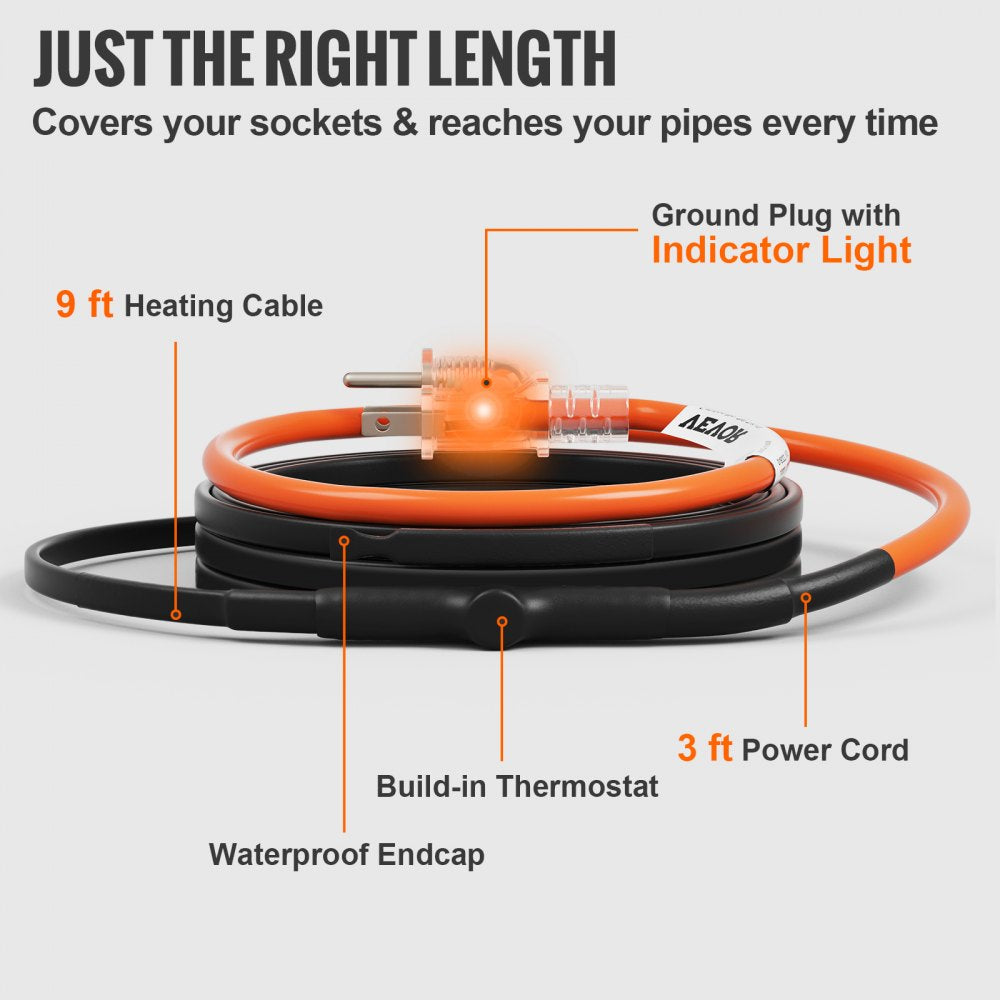 5MLTV1-9 - 9FT Self-Regulating Heating Cable for Pipe Protection