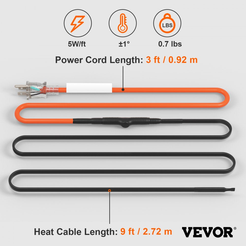 5MLTV1-9 - 9FT Self-Regulating Heating Cable for Pipe Protection