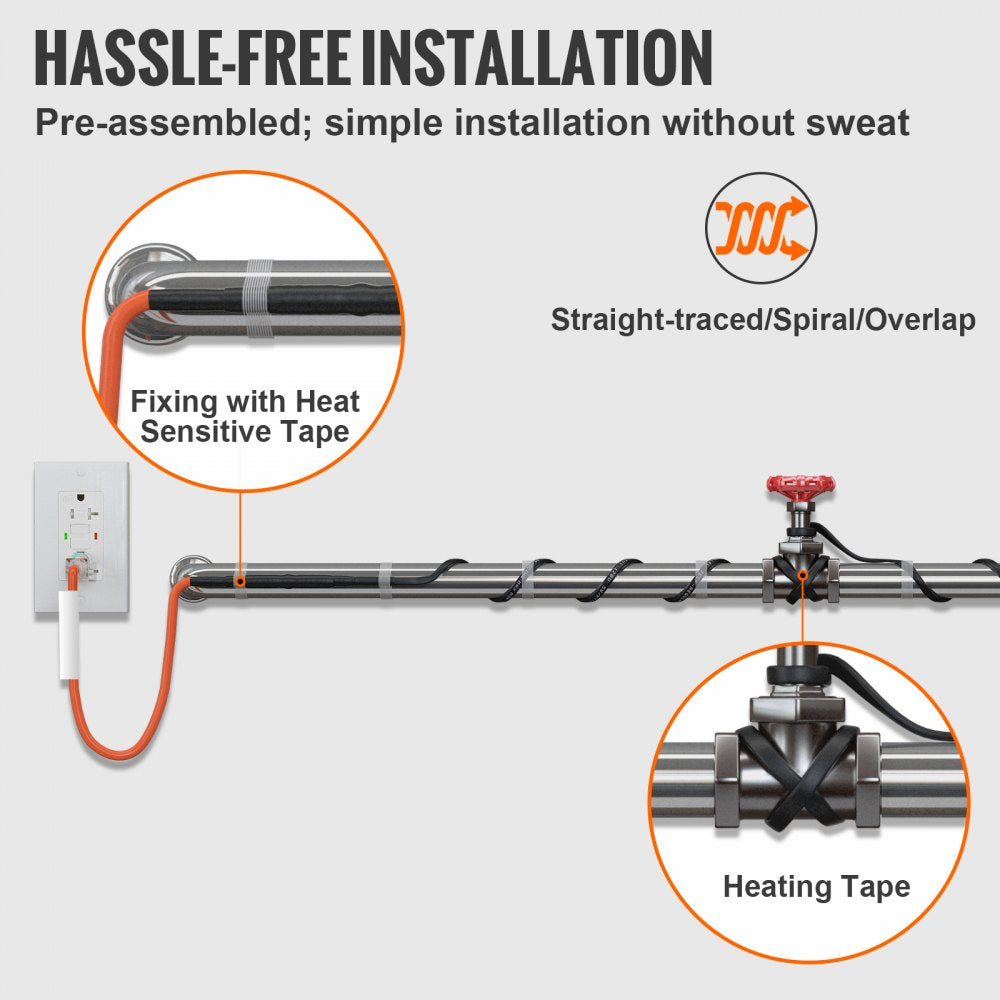 5MLTV1-12 - 12FT Self-Regulating Heating Cable for Winter Pipe Protection