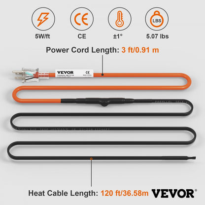 5MLTV1-120 - 120ft Self-Regulating Heating Cable for Winter Pipe Protection