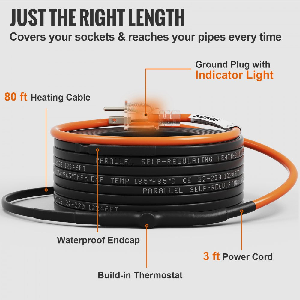 5MLTV1-80 - 80ft Self-Regulating Heating Cable for Pipes