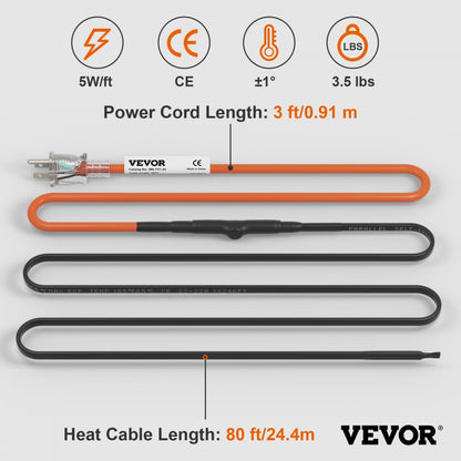 5MLTV1-80 - 80ft Self-Regulating Heating Cable for Pipes