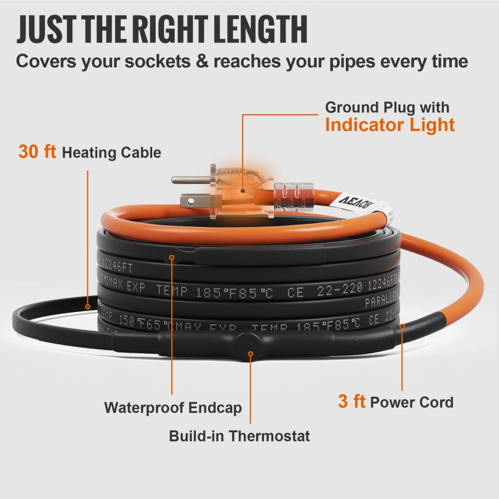 5MLTV1-30 - 30 ft Self-Regulating Heating Cable for Pipe Protection