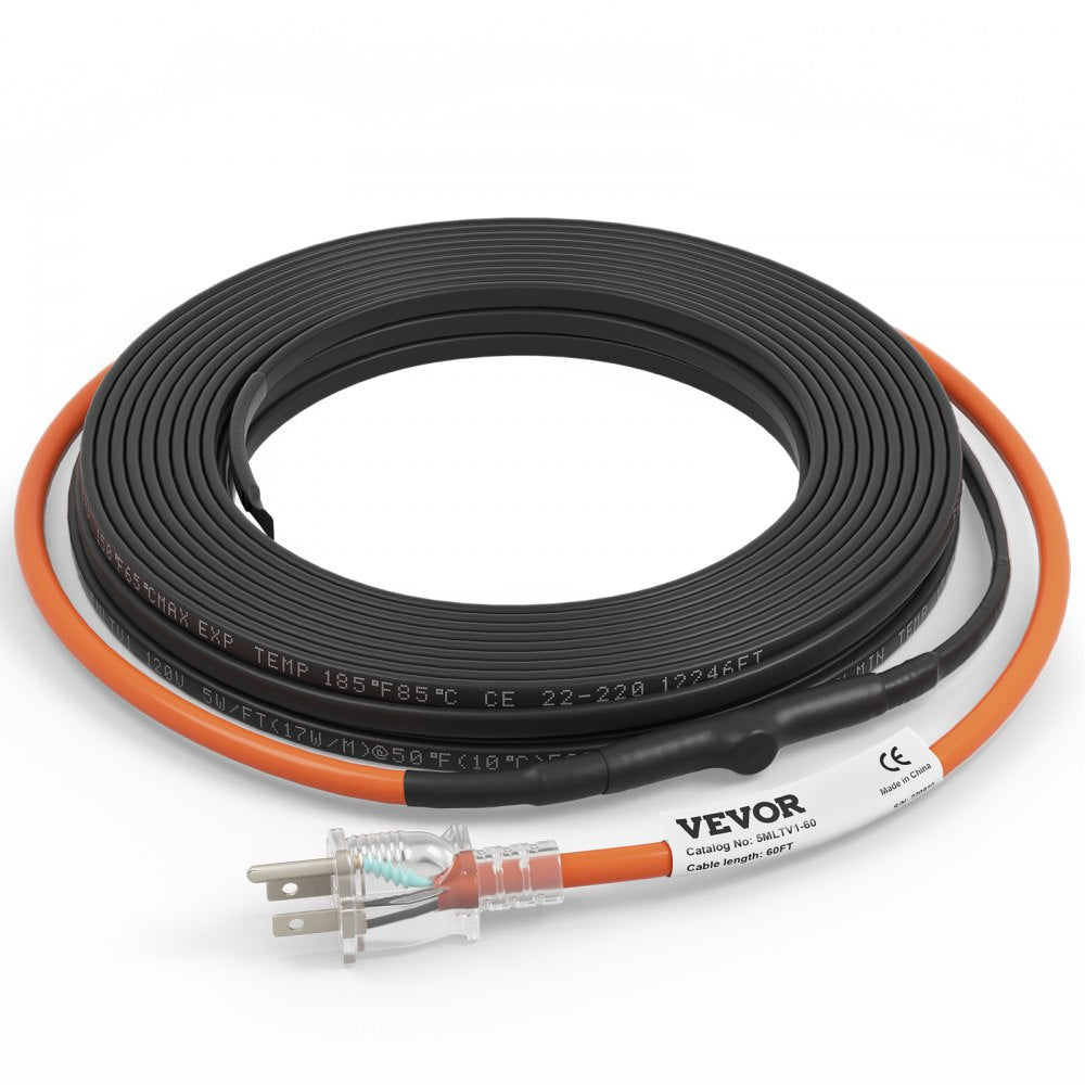 5MLTV1-60 - 60ft Self-Regulating Heating Cable for Pipes, 5W/ft
