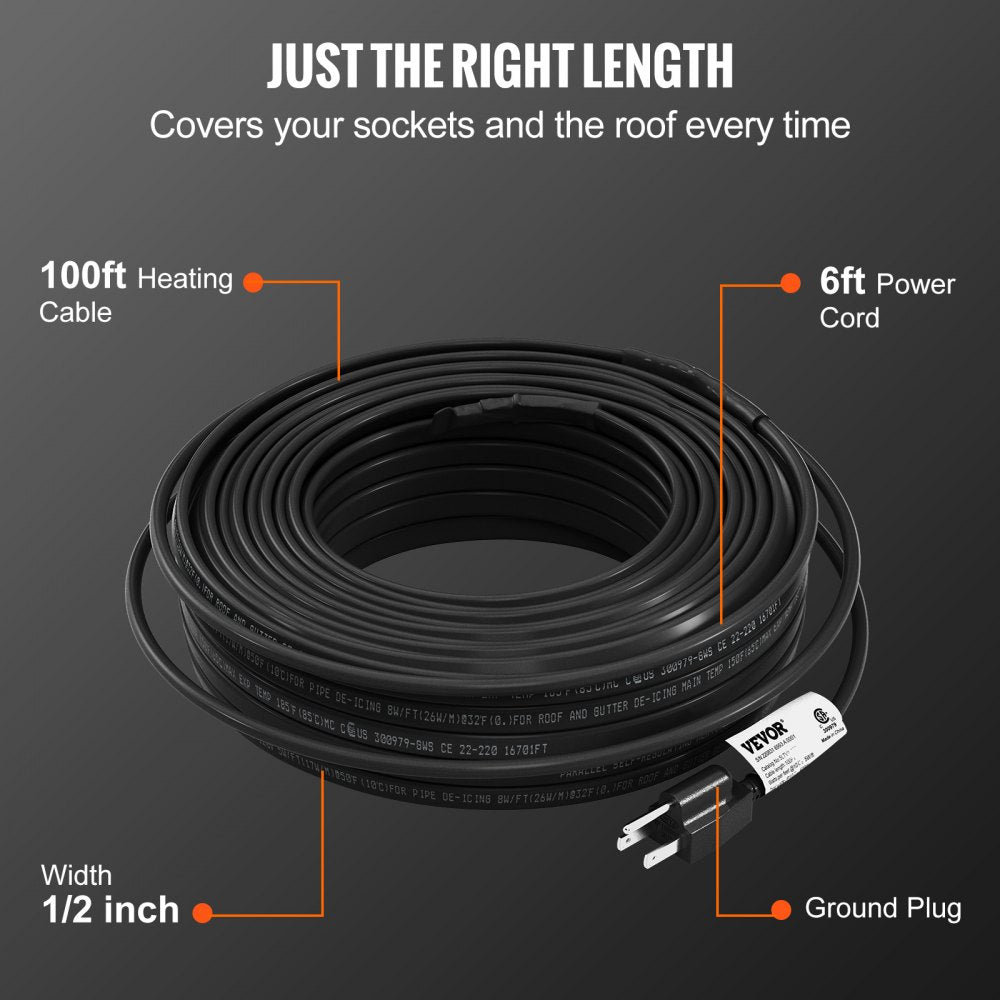 5LTV1-100 - 100ft Self-Regulating Pipe Heating Cable for Ice Prevention