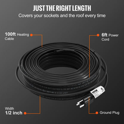5LTV1-100 - 100ft Self-Regulating Pipe Heating Cable for Ice Prevention