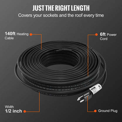 5LTV1-140 - 140ft Self-Regulating Heating Cable for Ice Prevention