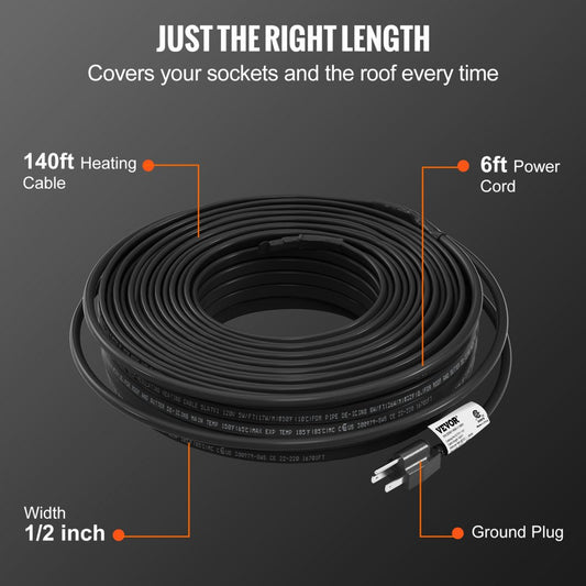 5LTV1-140 - 140ft Self-Regulating Heating Cable for Ice Prevention