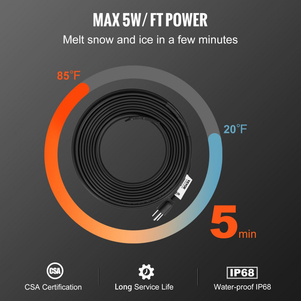 5LTV1-80 - 80 ft Self-Regulating Heating Cable for Winter Pipe Protection