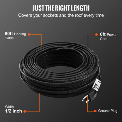 5LTV1-80 - 80 ft Self-Regulating Heating Cable for Winter Pipe Protection