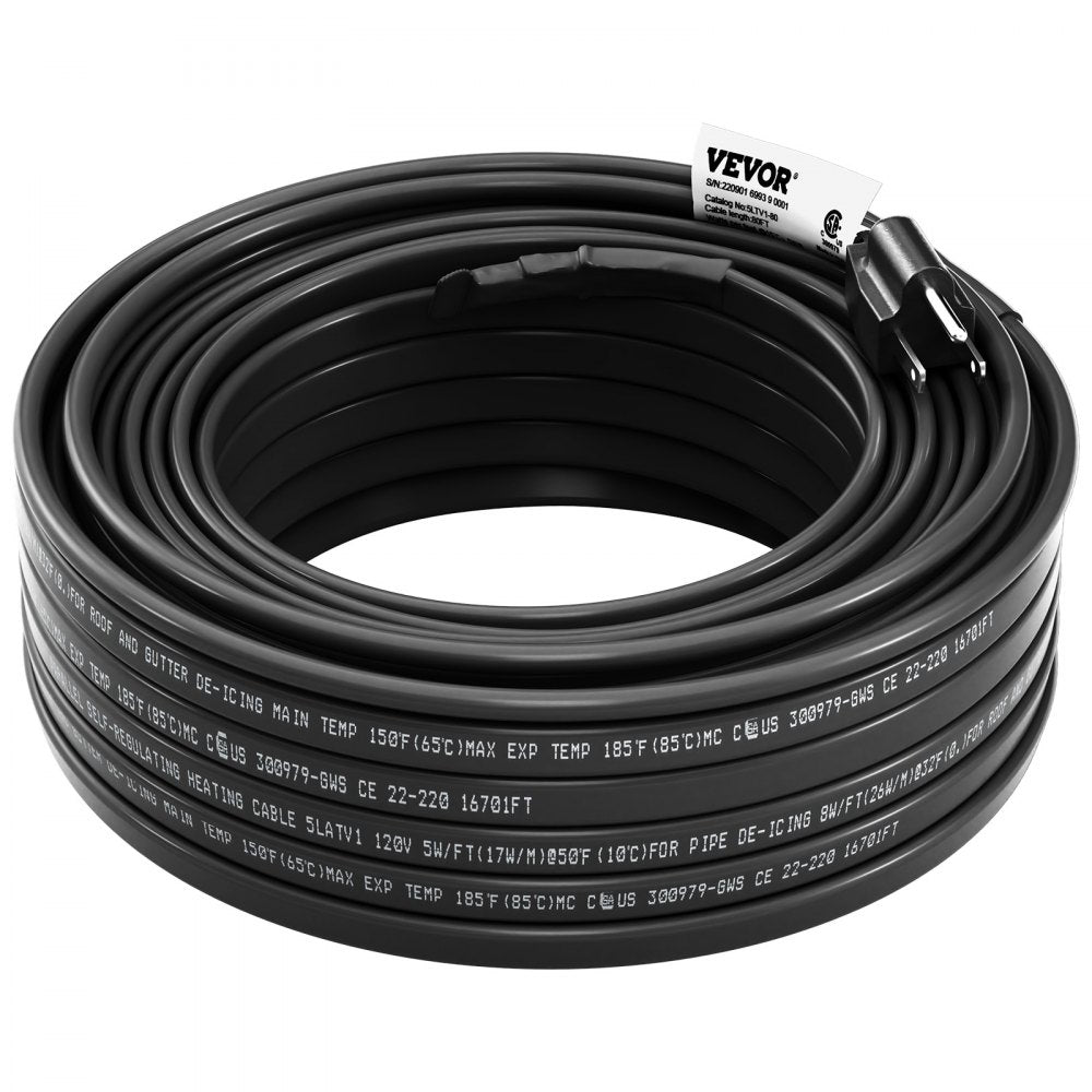 5LTV1-80 - 80 ft Self-Regulating Heating Cable for Winter Pipe Protection