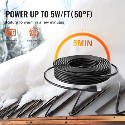 ETR series (5W/FT) - 100FT Self-Regulating Heating Cable for Roofs & Gutters
