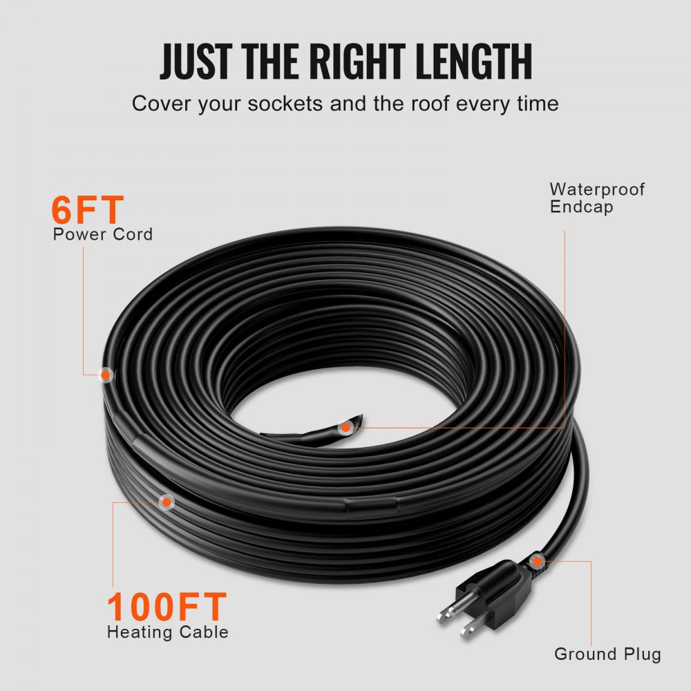 ETR series (5W/FT) - 100FT Self-Regulating Heating Cable for Roofs & Gutters