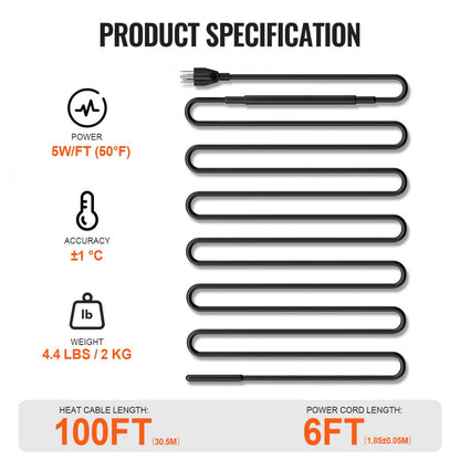 ETR series (5W/FT) - 100FT Self-Regulating Heating Cable for Roofs & Gutters
