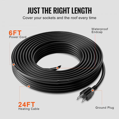 ETR series (5W/FT) - 24FT Self-Regulating Heating Cable for Roofs & Gutters