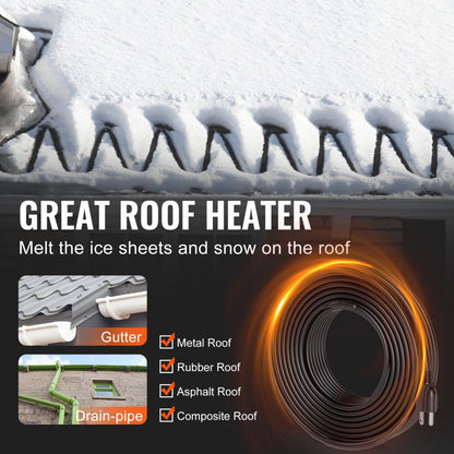 ETR series (5W/FT) - 80FT Self-Regulating Heating Cable for Roofs & Gutters