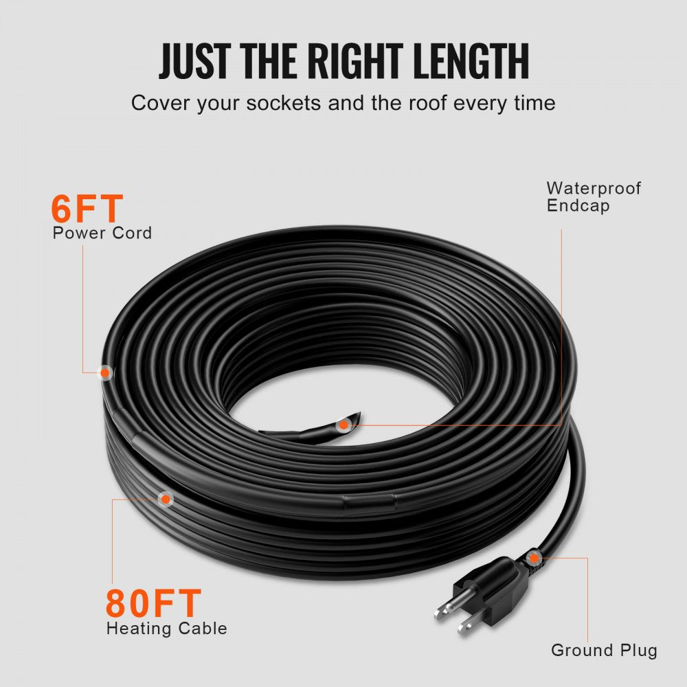 ETR series (5W/FT) - 80FT Self-Regulating Heating Cable for Roofs & Gutters