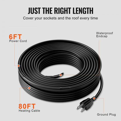 ETR series (5W/FT) - 80FT Self-Regulating Heating Cable for Roofs & Gutters