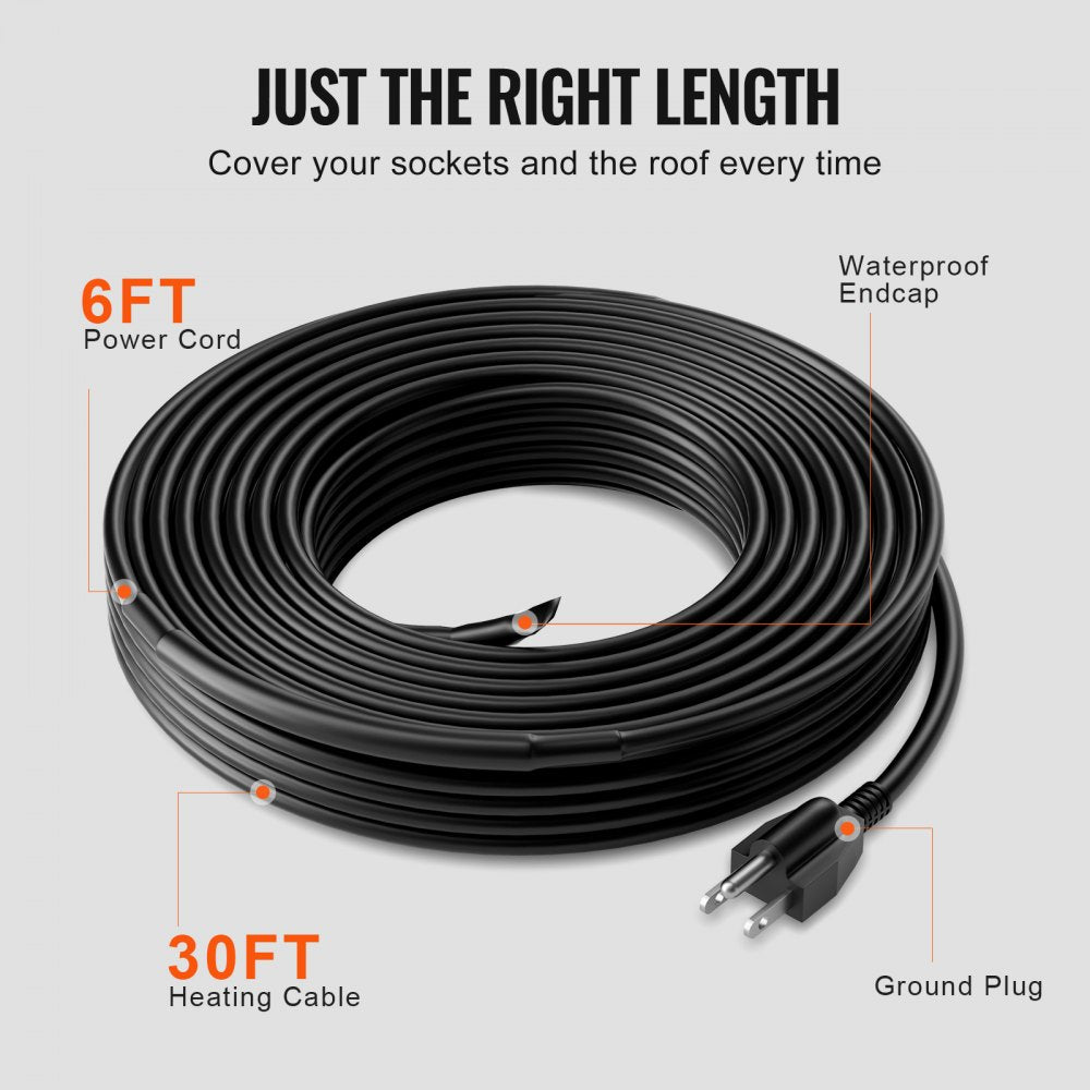 ETR series (5W/FT) - 30FT Self-Regulating Heating Cable for Roofs & Gutters