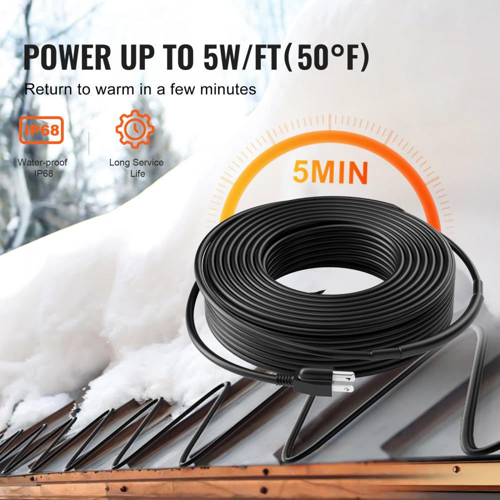 ETR series (5W/FT) - 140FT Self-Regulating Heating Cable for Winter Protection