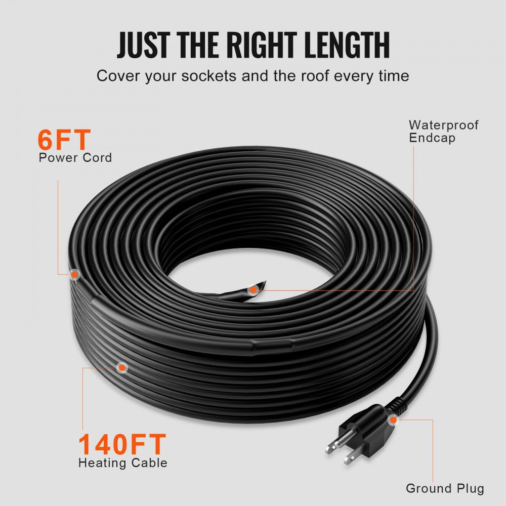 ETR series (5W/FT) - 140FT Self-Regulating Heating Cable for Winter Protection