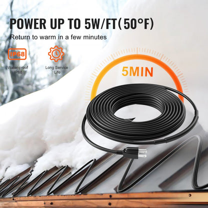ETR series (5W/FT) - 12FT Self-Regulating Heating Cable for Winter Protection