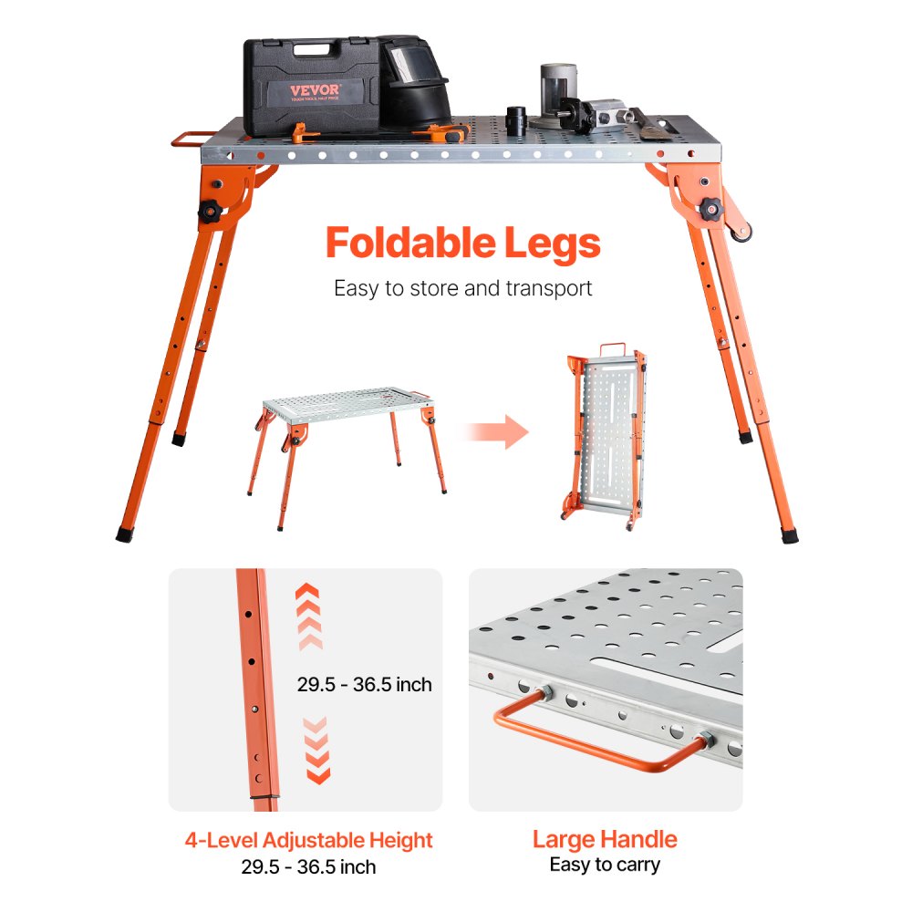 500lb - Foldable 44" x 21" Welding Table with Adjustable Height