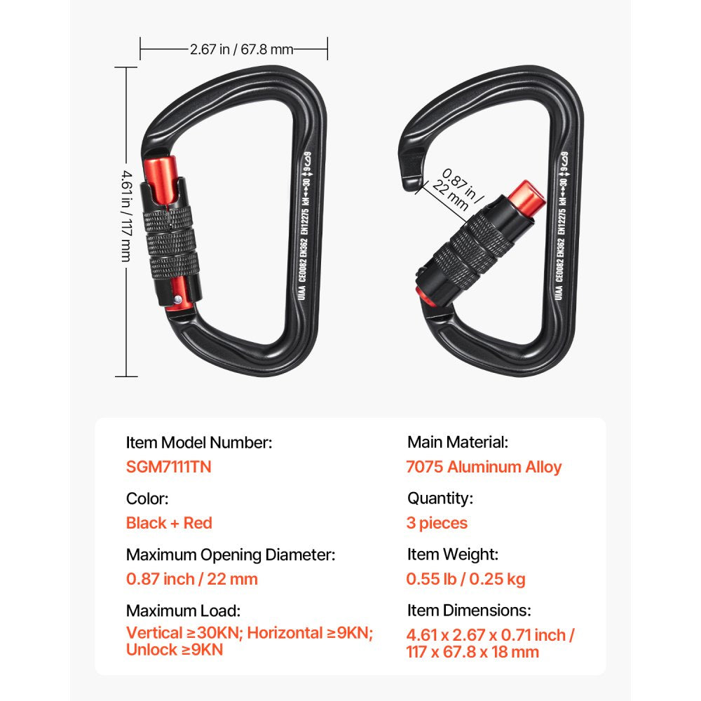 SGM7111TN - Aerospace-Grade Aluminum Heavy-Duty Auto Locking Carabiner