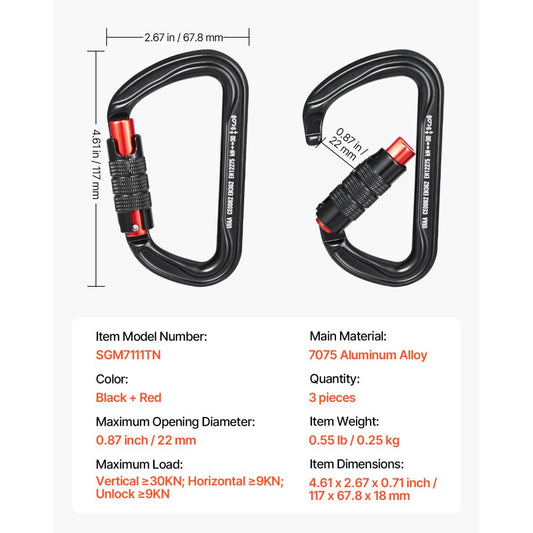 SGM7111TN - Aerospace-Grade Aluminum Heavy-Duty Auto Locking Carabiner