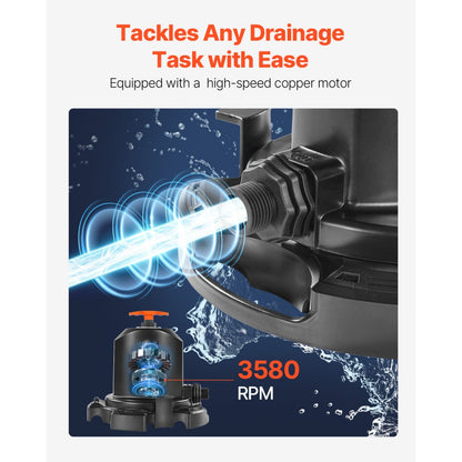 ZX30100 - Submersible Pool Cover Pump, 1/2 HP, 24 ft Lift, 25 ft Cord