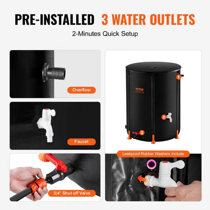 BY-HT395L - 100 Gallon Collapsible PVC Rain Barrel with Overflow Kit