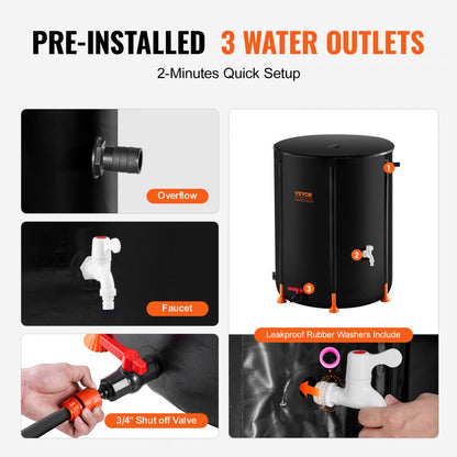 BY-HT200L - 53 Gal Durable Collapsible Rain Barrel with Spigot & Overflow Kit